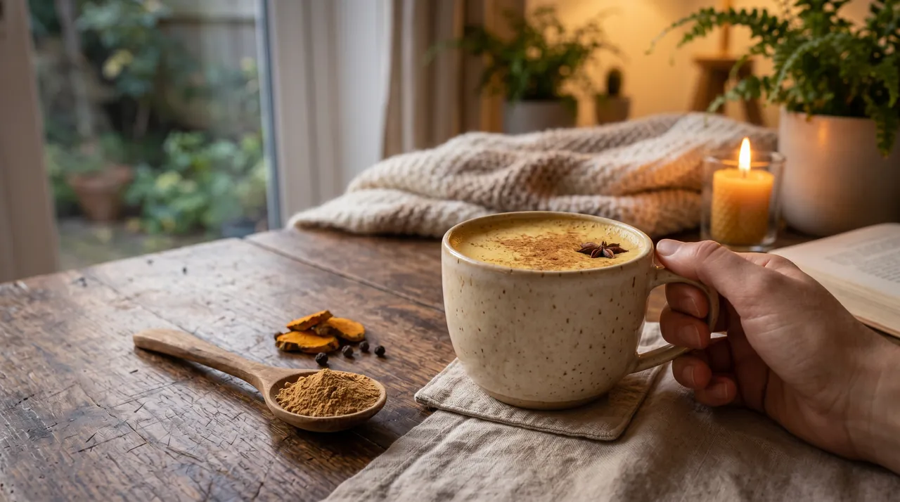 Poudre d ashwagandha mélangée à une boisson chaude le soir