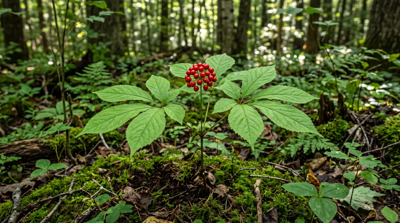 Racine de ginseng fraîche dans son environnement naturel