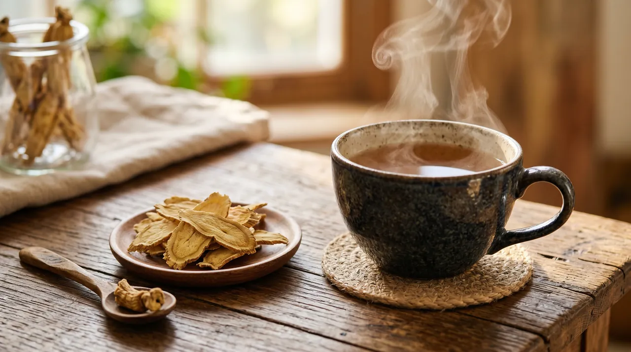 Infusion et poudre de ginseng prêtes à consommer le matin