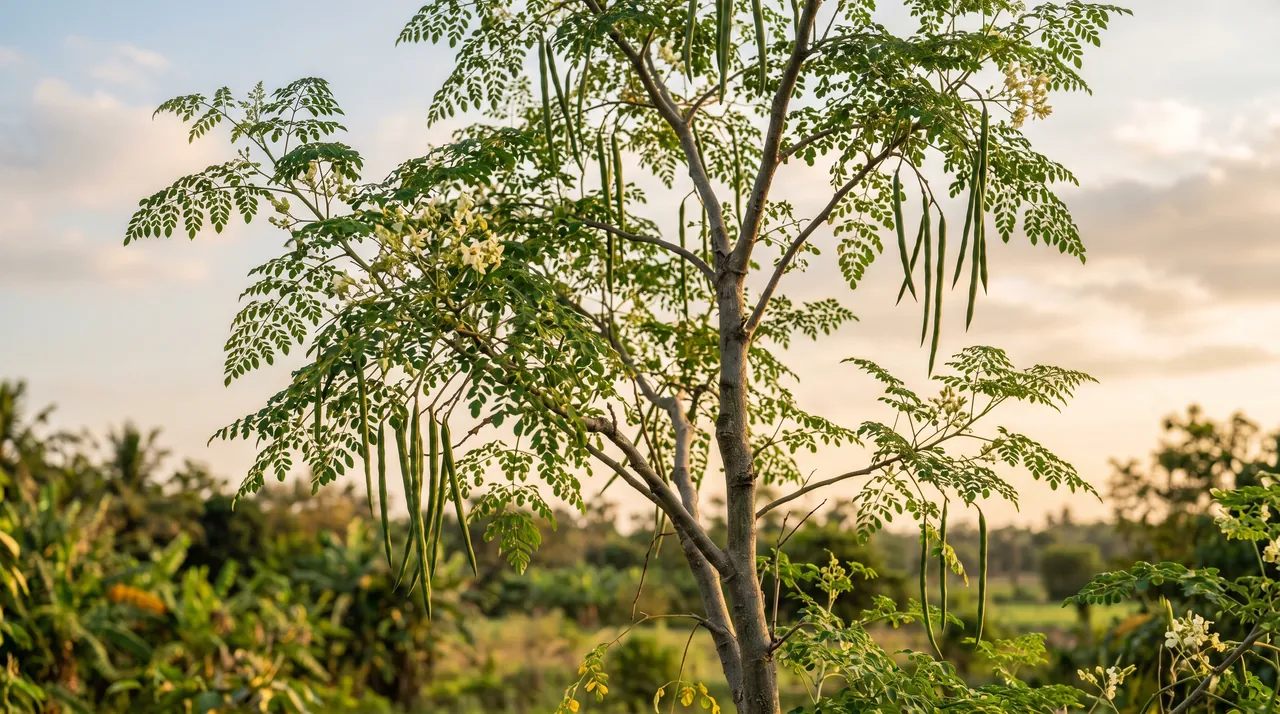 Arbre de moringa et ses feuilles vertes riches en nutriments
