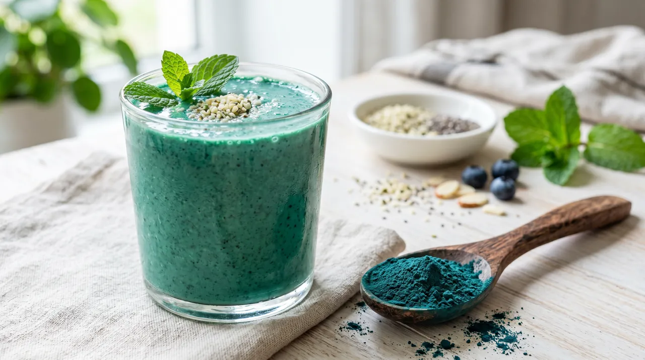 Smoothie vert à la spiruline avec poudre de spiruline