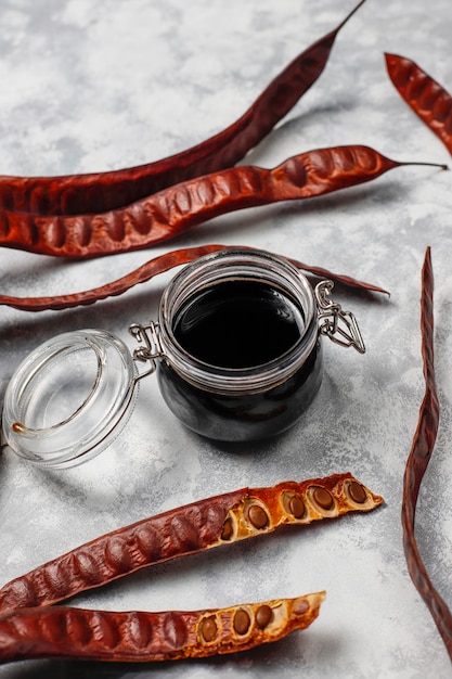 Carob powder and syrup with pods