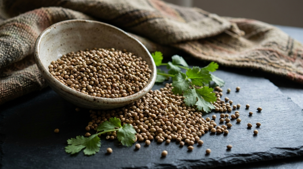coriandre : graines séchées de Coriandrum sativum