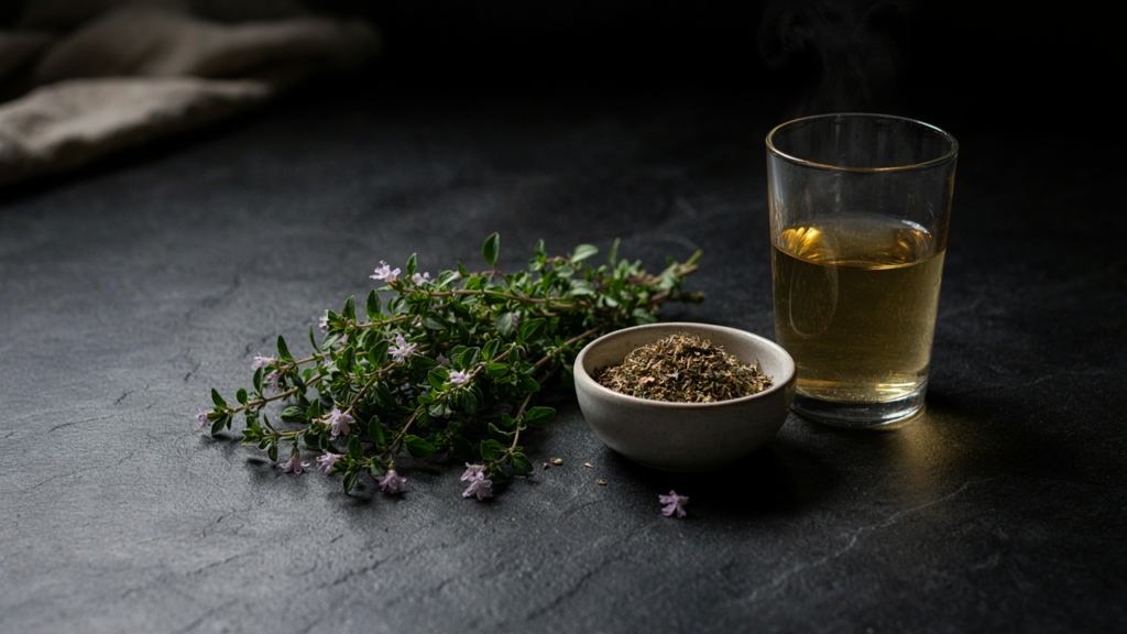 sarriette fraîche et tisane sur ardoise
