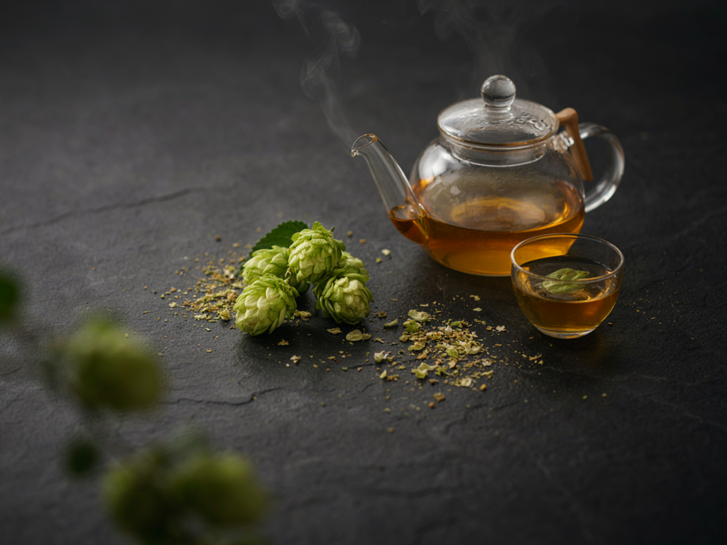 Tisane de houblon et cônes de houblon séchés
